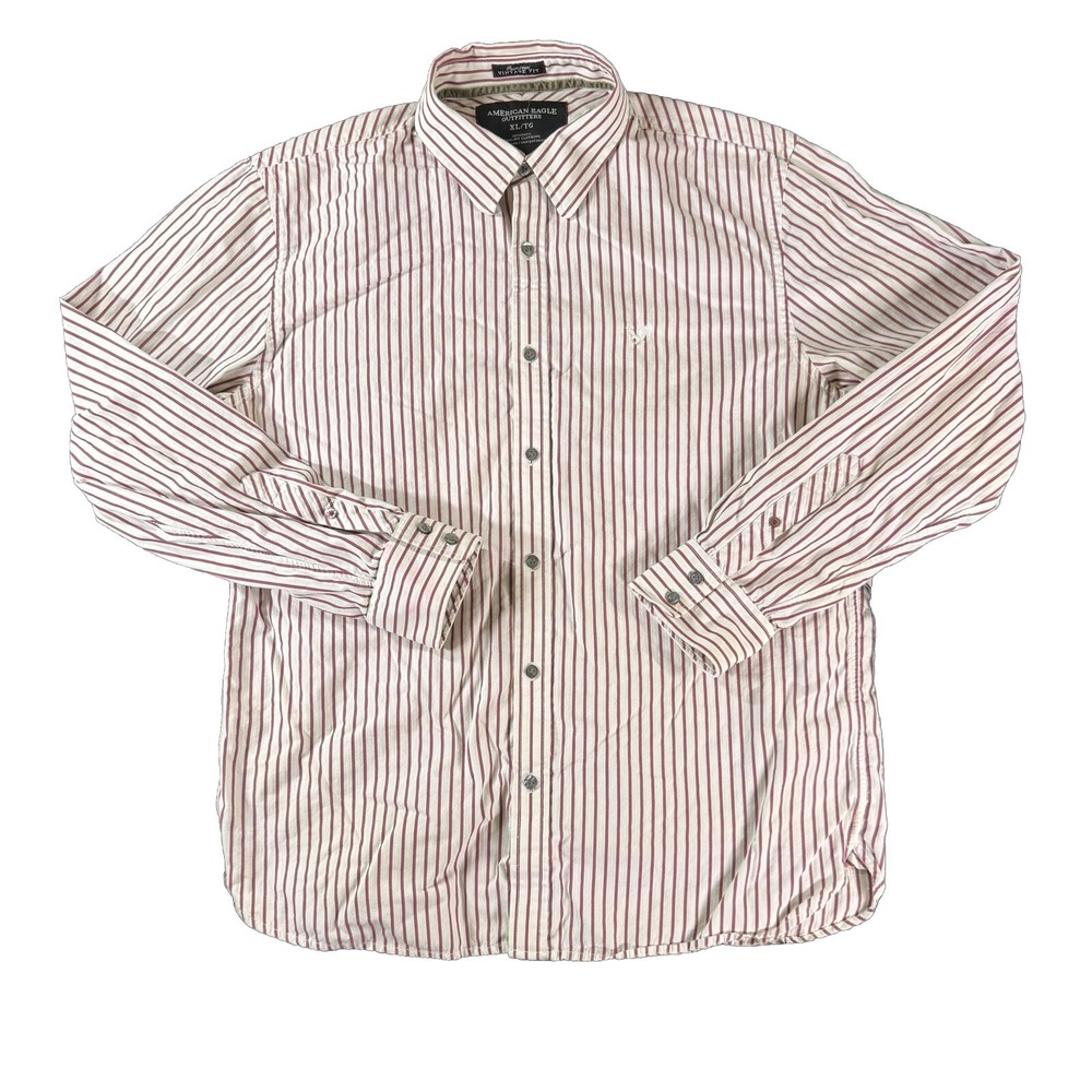 AE Vintage Fit XL Button Down Shirt Red White Striped Preppy Heritage Style